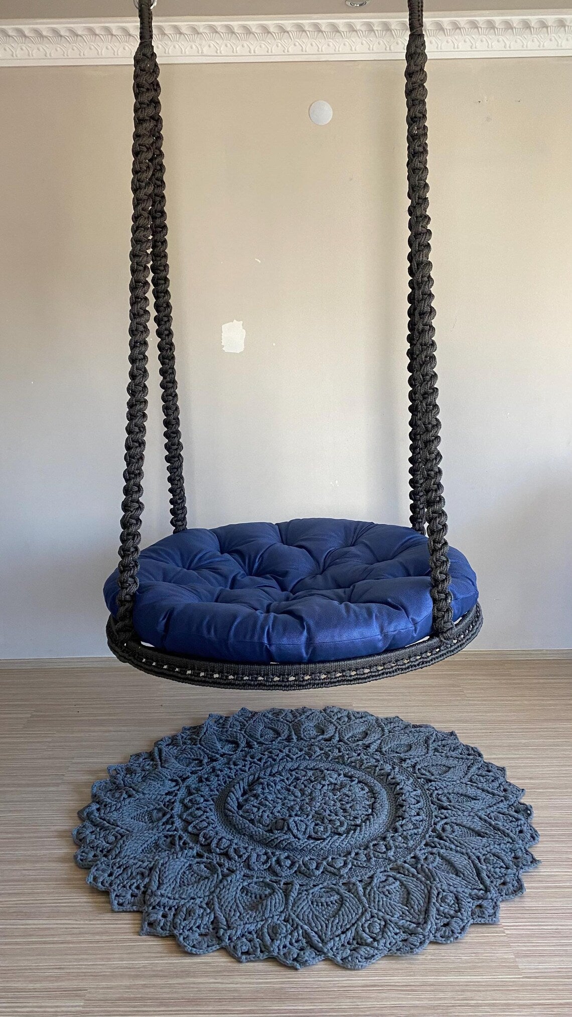 Round Macrame Swing Chair With Mattress For Adults - Leechoo